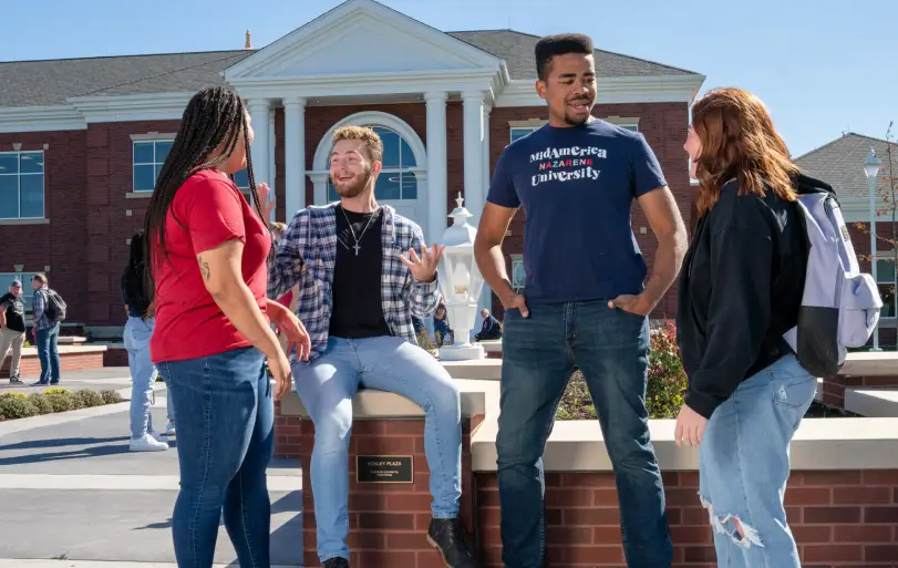 Students talking outside of Cunningham Center