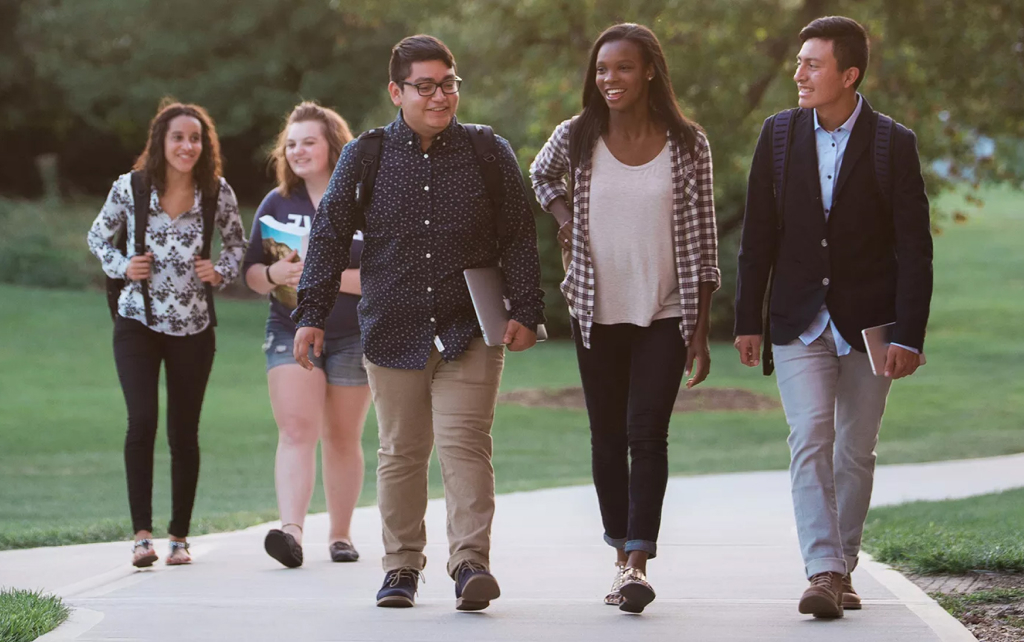 Students from diverse backgrounds walking together