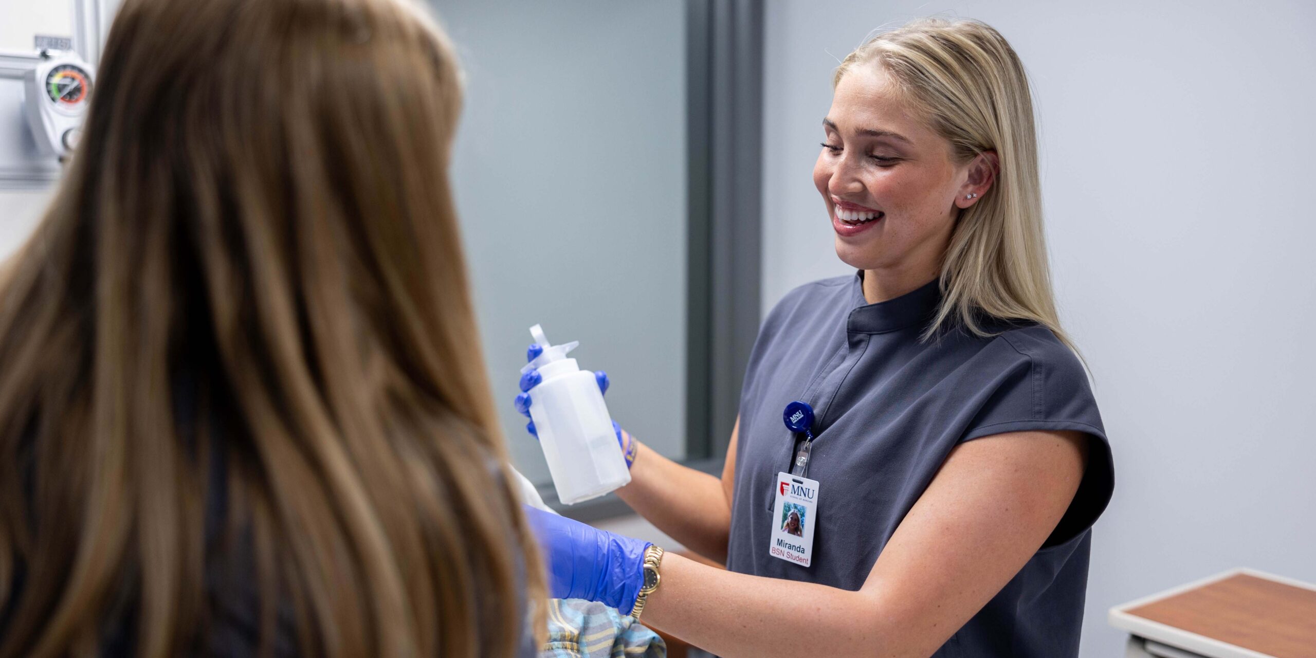 Nursing students practice skills in MNU Patient Simulation Lab